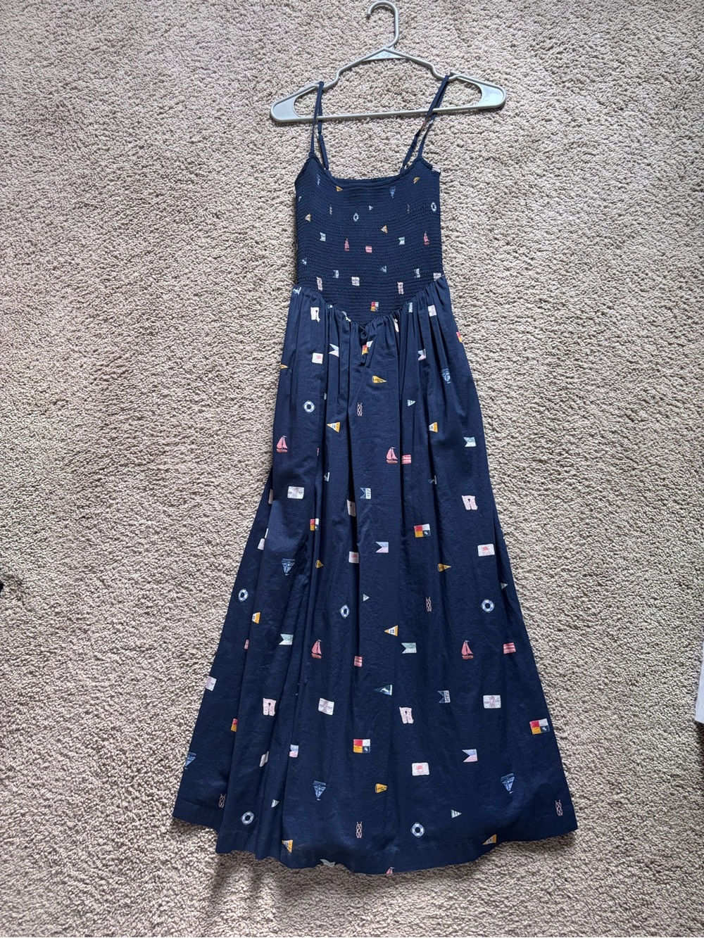 Abercrombie Sydney Navy Printed Smocked Dipped-Waist Midi Dress - xs - Picture 2 of 4